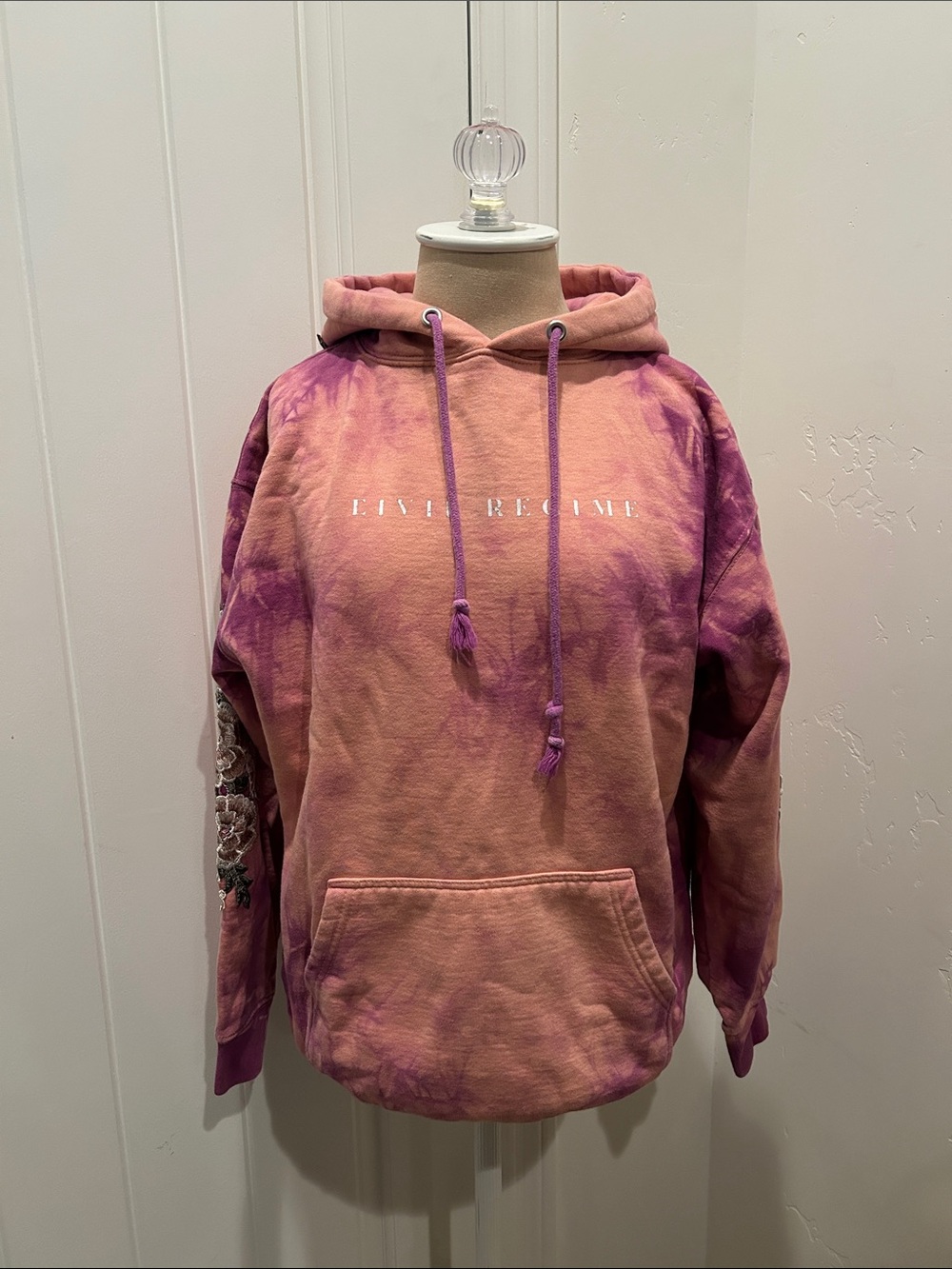 Civil Regime Tie-Dye Pink & Purple Hooded Sweatshirt with Flower Embroidery